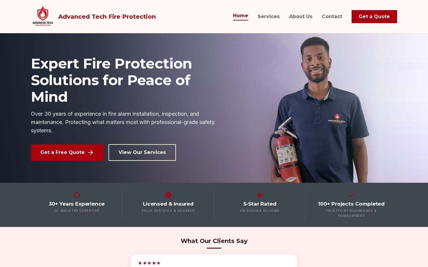 Advanced Tech Fire website homepage